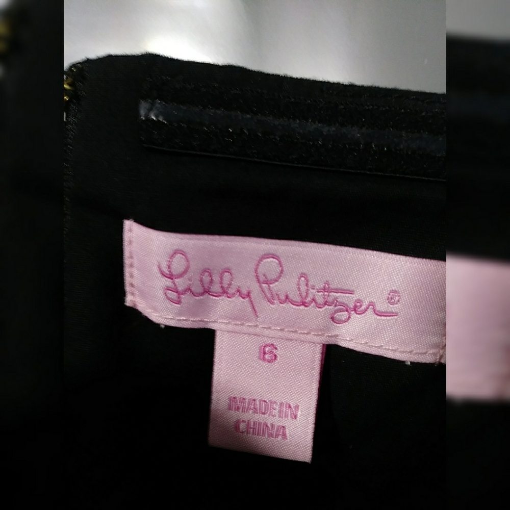 EUC Lilly Pulitzer Black Strapless Dress with Gold Floral Embroidery - Picture 6 of 8
